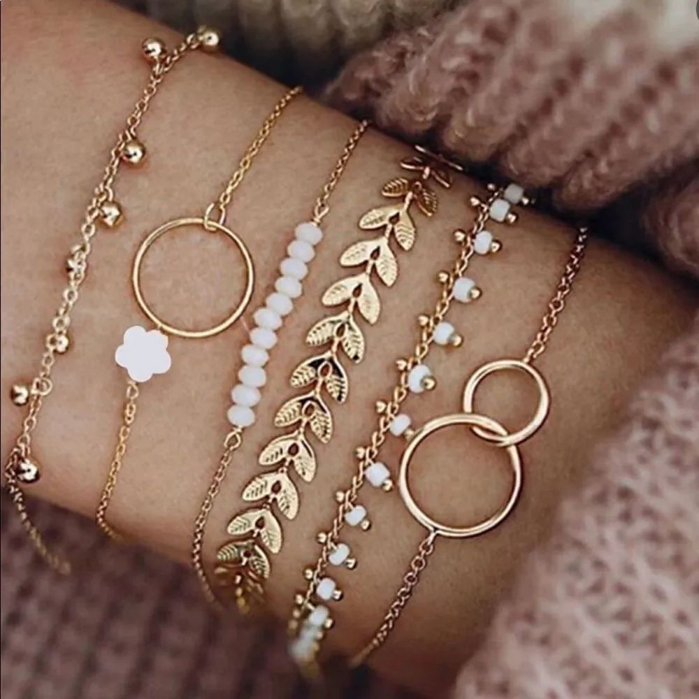 Bracelets 6pieces pck Zinc alloy Beans acrylic